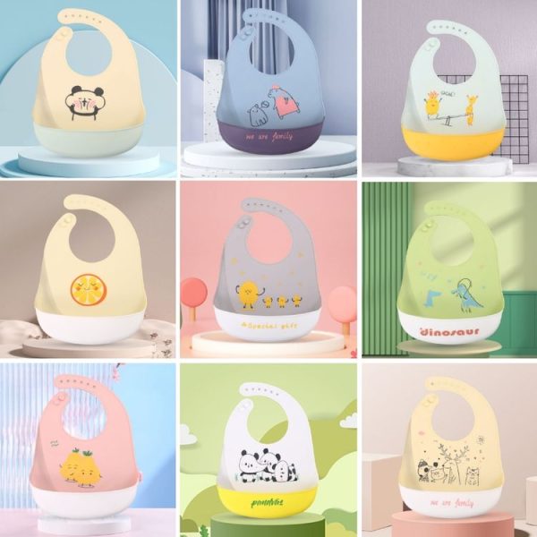 Baby Oil Spray Waterproof Silicone Bib Ultra-thin Saliva Towel, Pattern: Orange - Image 2