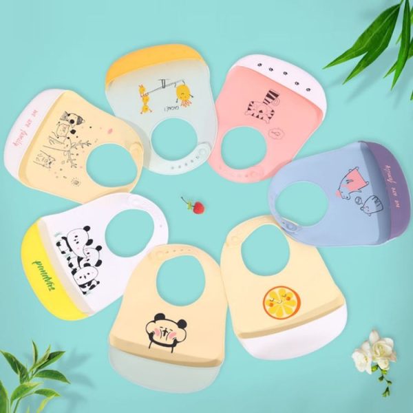 Baby Oil Spray Waterproof Silicone Bib Ultra-thin Saliva Towel, Pattern: Orange - Image 5