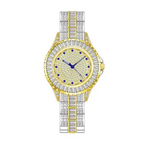 BS Bee Sister FA1686 Diamond Inlaid Ladies Watch Jewelry Chain Watch (Silver Golden)