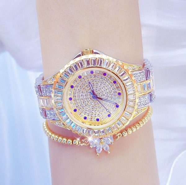 BS Bee Sister FA1686 Diamond Inlaid Ladies Watch Jewelry Chain Watch (Silver Golden) - Image 6