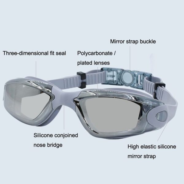 HD Waterproof and Anti-fog Electroplating Swimming Goggles (Gray) - Image 3
