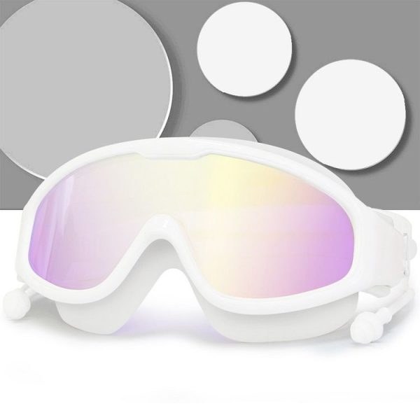 HAIZID Large Frame Waterproof Anti-Fog Swimming Goggles With Earplugs (White)