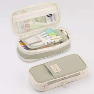 Angoo Macaron Double-layer Retractable Large-capacity Pencil Case Stationery Box (Green)