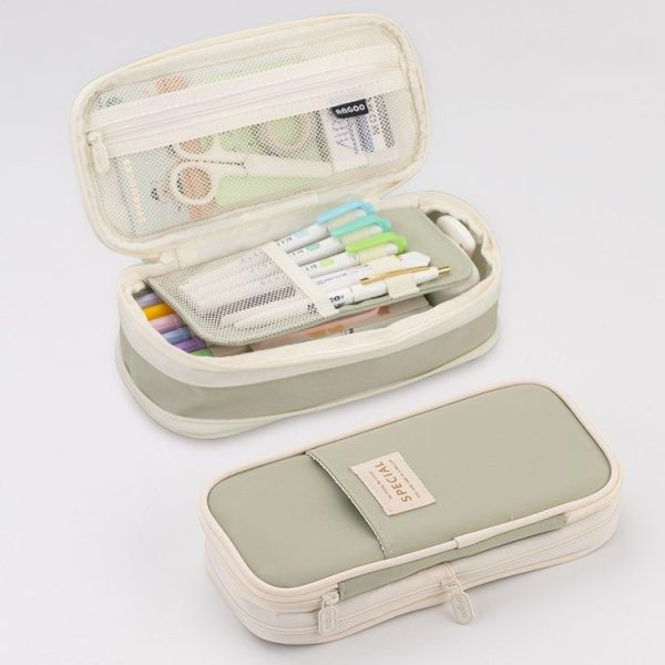 Angoo Macaron Double-layer Retractable Large-capacity Pencil Case Stationery Box (Green)