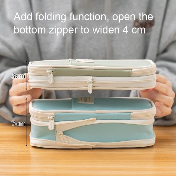 Angoo Macaron Double-layer Retractable Large-capacity Pencil Case Stationery Box (Green) - Image 3