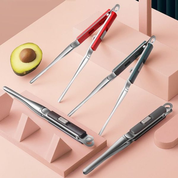 304 Stainless Steel Food Clip with Sawtooth Barbecue Tongs (Red) - Image 2