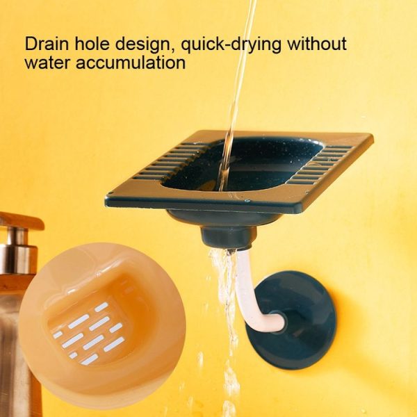Drainable No-Punch Soap Dish Wall Mounted Soap Rack (Dark Green) - Image 4