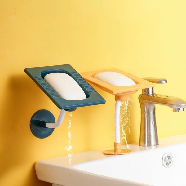 Drainable No-Punch Soap Dish Wall Mounted Soap Rack (Dark Green) - Image 7