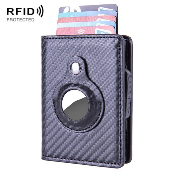 X-80 RFID Anti-theft Brushed Leather Card Holder For AirTag (Carbon Fiber Black)