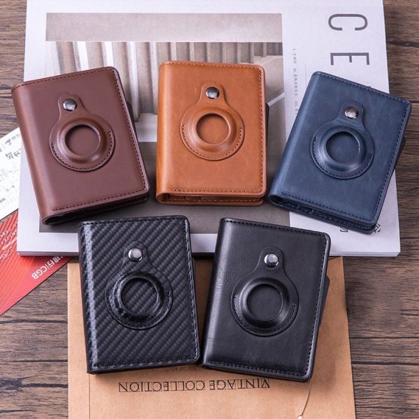 X-80 RFID Anti-theft Brushed Leather Card Holder For AirTag (Carbon Fiber Black) - Image 2
