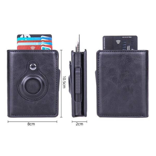X-80 RFID Anti-theft Brushed Leather Card Holder For AirTag (Carbon Fiber Black) - Image 3