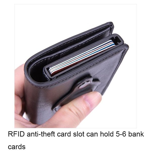 X-80 RFID Anti-theft Brushed Leather Card Holder For AirTag (Carbon Fiber Black) - Image 5