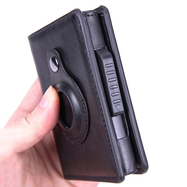 X-80 RFID Anti-theft Brushed Leather Card Holder For AirTag (Carbon Fiber Black) - Image 6