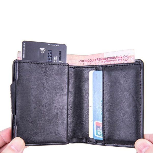 X-80 RFID Anti-theft Brushed Leather Card Holder For AirTag (Carbon Fiber Black) - Image 7