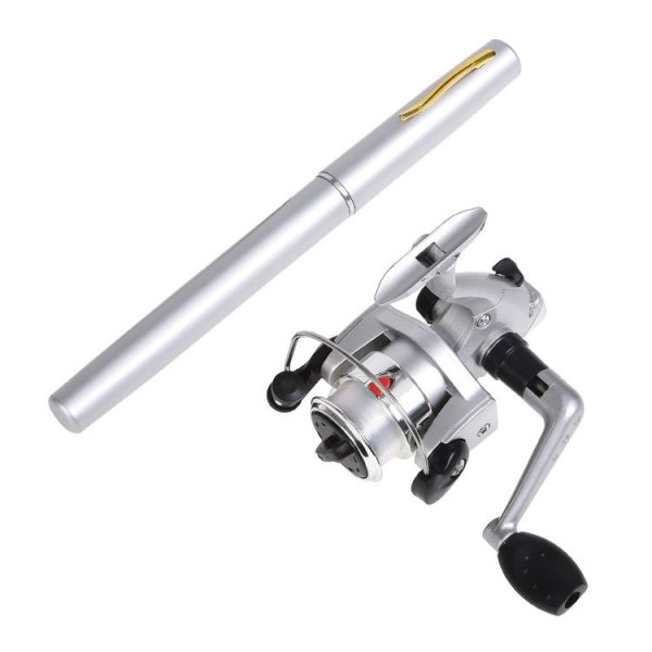 LEO Pen Type Fishing Rod & Spinning Wheel Fishing Reel Portable Pocket Fishing Gear (H8022 Silver)