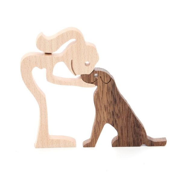 Wooden Human Dog Ornaments Office Home Wood Carving Decoration (B42)