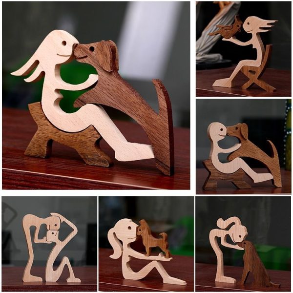 Wooden Human Dog Ornaments Office Home Wood Carving Decoration (B42) - Image 2