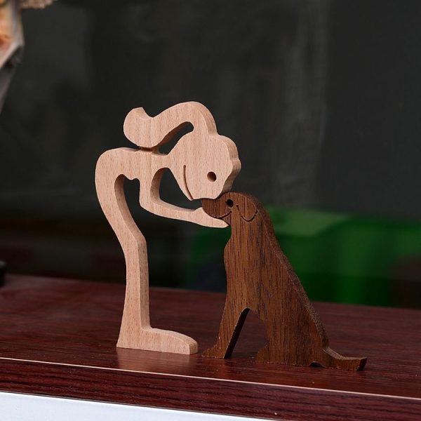 Wooden Human Dog Ornaments Office Home Wood Carving Decoration (B42) - Image 3
