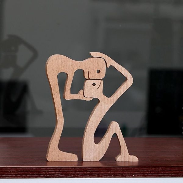 Wooden Human Dog Ornaments Office Home Wood Carving Decoration (B42) - Image 4