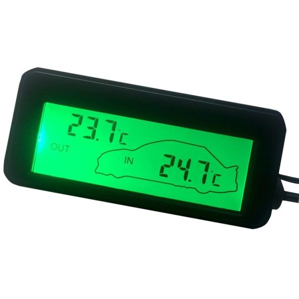 Car Inside and Outside Backlit Mini Digital Thermometer (Green)