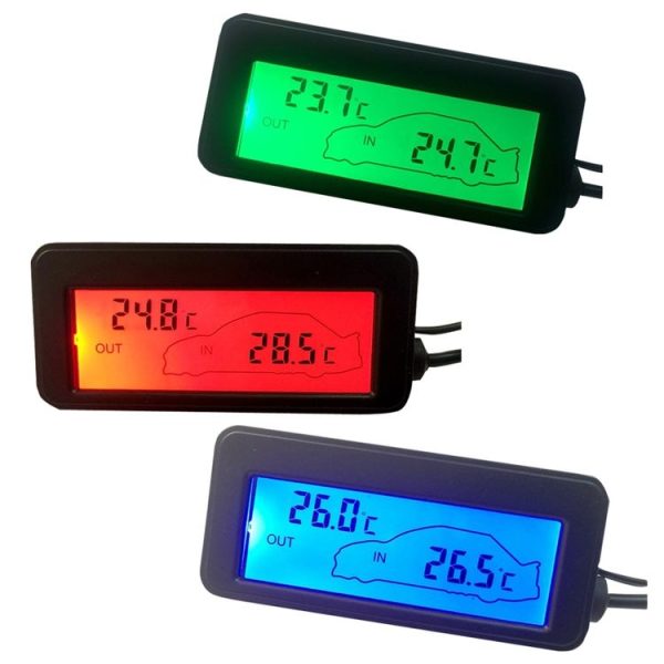 Car Inside and Outside Backlit Mini Digital Thermometer (Green) - Image 2