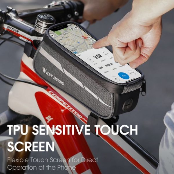 WEST BIKING 7 inches Mountain Bike Mobile Phone Touch Screen Front Beam Bag (Black) - Image 4