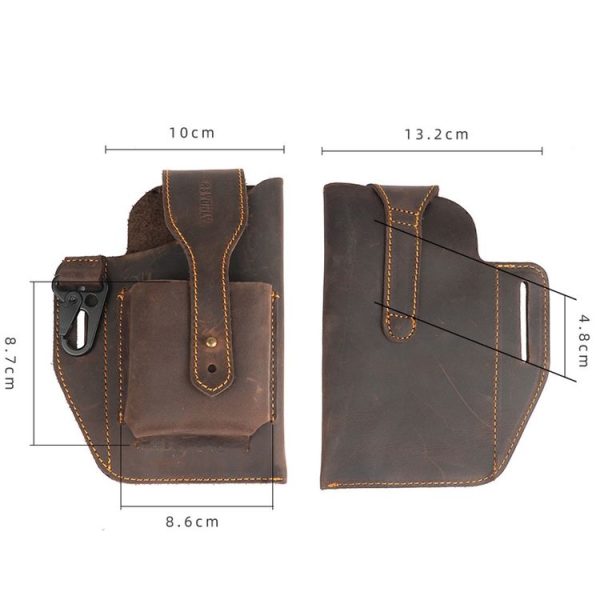 EASYONLY Men Dual Phone Hanging Pocket Bag Outdoor Leather With Cover Anti-lost Bag (Brown) - Image 3
