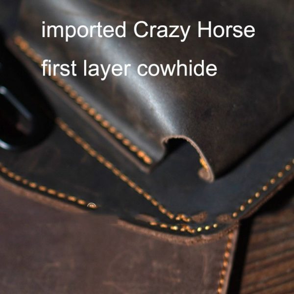 EASYONLY Men Dual Phone Hanging Pocket Bag Outdoor Leather With Cover Anti-lost Bag (Brown) - Image 6