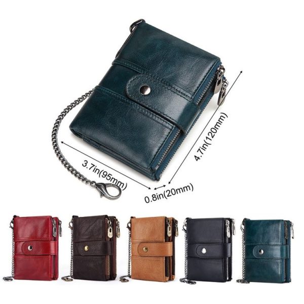 BP804 RFID Anti-Theft Wallet Multi-Function Buckle Zipper Retro Leisure Coin Purse (Red) - Image 2