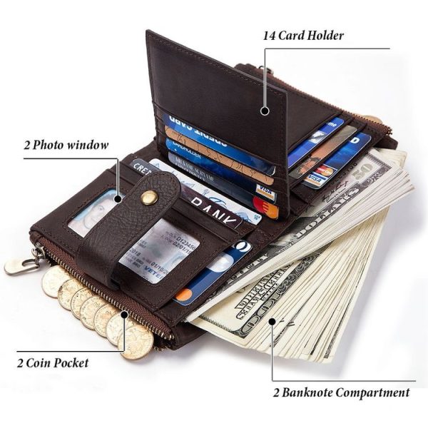 BP804 RFID Anti-Theft Wallet Multi-Function Buckle Zipper Retro Leisure Coin Purse (Red) - Image 3