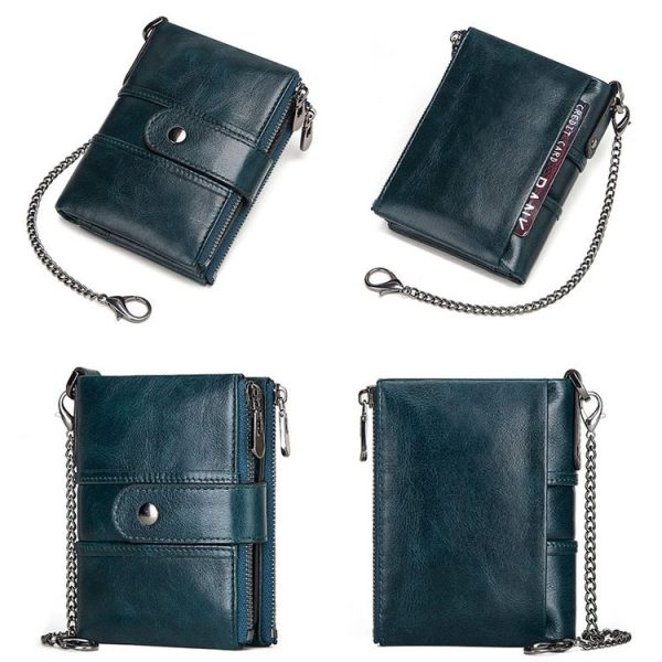BP804 RFID Anti-Theft Wallet Multi-Function Buckle Zipper Retro Leisure Coin Purse (Red) - Image 4