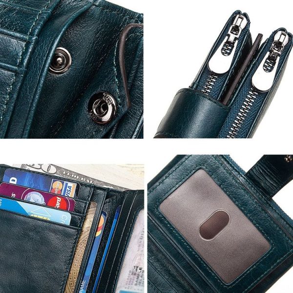 BP804 RFID Anti-Theft Wallet Multi-Function Buckle Zipper Retro Leisure Coin Purse (Red) - Image 6