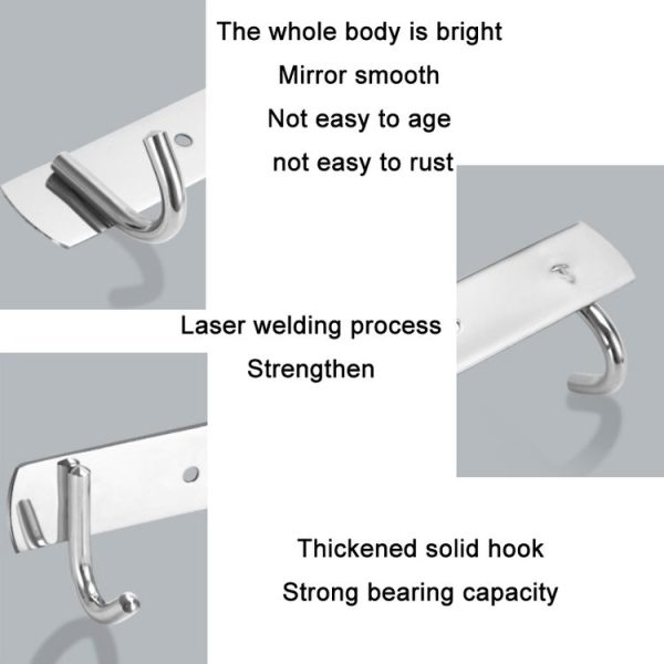 304 Stainless Steel No Punching Door Rear Coat Hook, Specification: 4 Hooks - Image 4