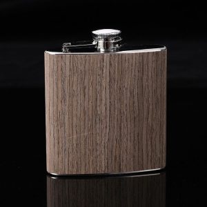 6oz Wood Leather Hip Flask Stainless Steel Whiskey Wine Alcohol Flagon (Style 5)