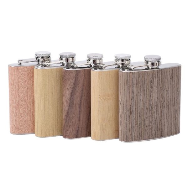 6oz Wood Leather Hip Flask Stainless Steel Whiskey Wine Alcohol Flagon (Style 5) - Image 2