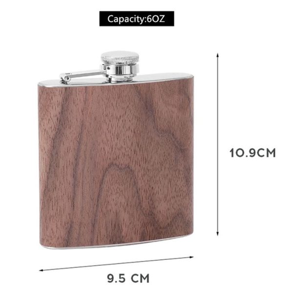 6oz Wood Leather Hip Flask Stainless Steel Whiskey Wine Alcohol Flagon (Style 5) - Image 3