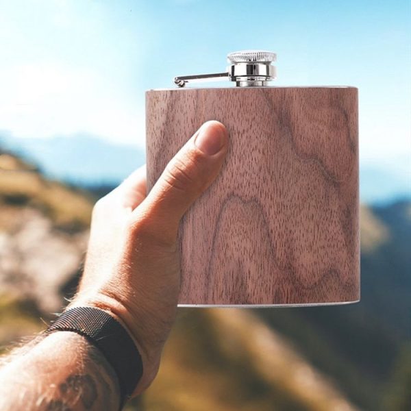 6oz Wood Leather Hip Flask Stainless Steel Whiskey Wine Alcohol Flagon (Style 5) - Image 6