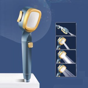 Pressurized Shower Head Four-speed Handheld Shower Set, Style: Navy Blue