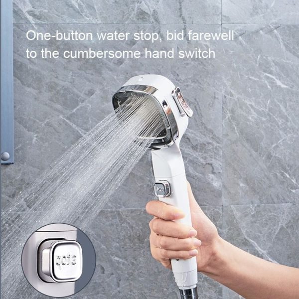 Pressurized Shower Head Four-speed Handheld Shower Set, Style: Navy Blue - Image 6