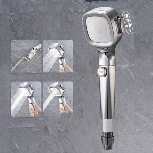 Pressurized Shower Head Four-speed Handheld Shower Set, Style: Electroplated Silver Filter Type