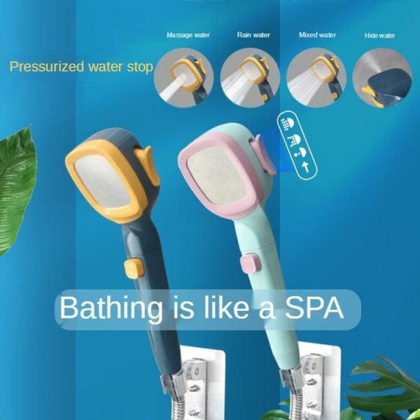 Pressurized Shower Head Four-speed Handheld Shower Set, Style: Electroplating White Filter - Image 2