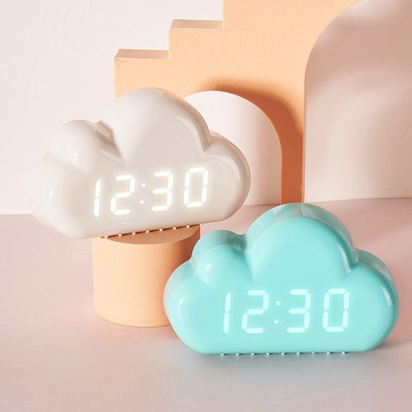 1966 Cute Cloud Shape Voice-activated LED Bedside Alarm Clock (White) - Image 2