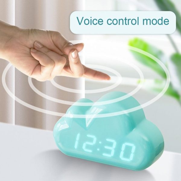 1966 Cute Cloud Shape Voice-activated LED Bedside Alarm Clock (White) - Image 5
