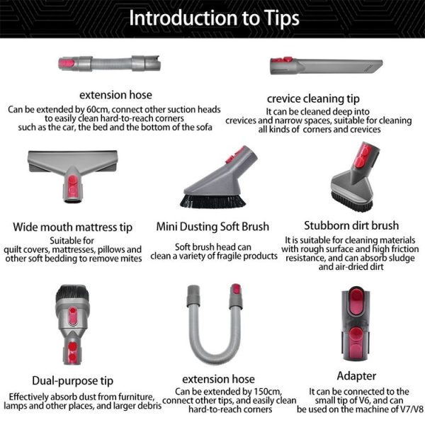 Mattress+Crevice+Stain Brush Vacuum Cleaner Accessories for Dyson V7 V8 V10 V11 V12 V15 - Image 4