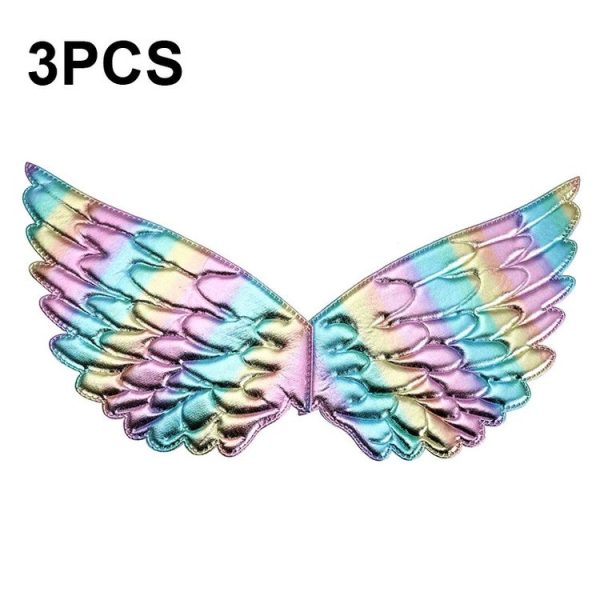 3 PCS Children Prom Dress Up Wings Elf Colorful Wings Party Costume Props (Light Rainbow)