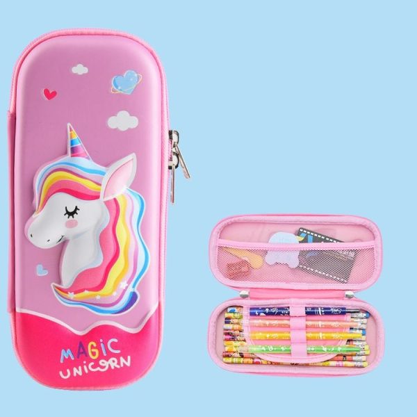 Uime EVA 3D Multi-compartment Pencil Case Stationery Box Children School Supplies (Rainbow Horse)