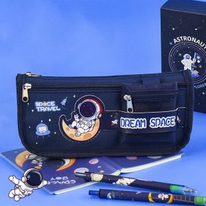 Cartoon Pencil Bag Large-capacity Primary School Stationery Bag With Handle, Color: Astronaut