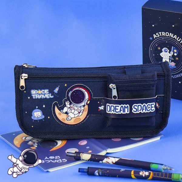 Cartoon Pencil Bag Large-capacity Primary School Stationery Bag With Handle, Color: Astronaut