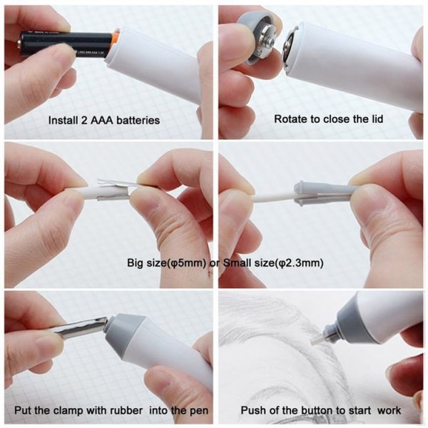 Tenwin 8302 Adjustable Electric Eraser With Rubber Refills For Sketch Drawing Erasing (Grey) - Image 6