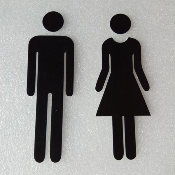 2 PCS 20cm 3D DIY Man & Woman Toilet Sticker WC Door Sign Decals Toilet Signs (Black)